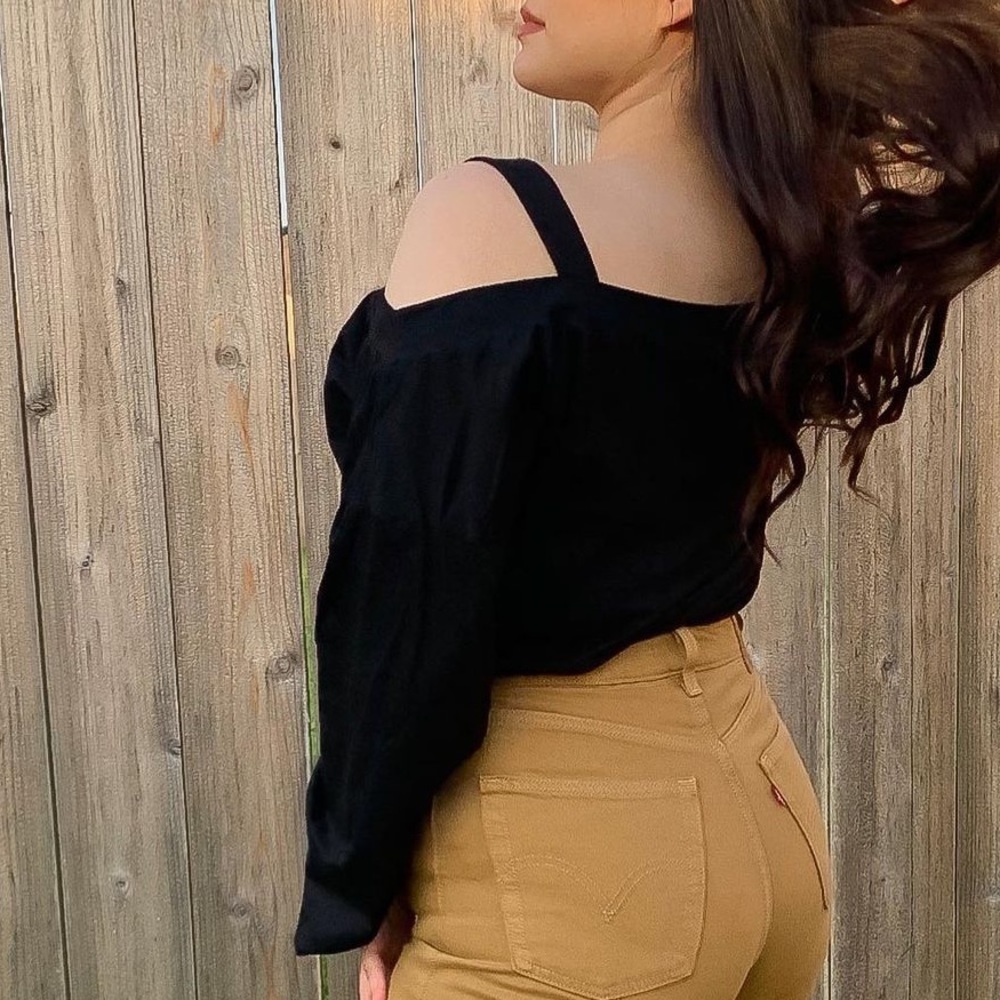 Off the shoulder oversized black blouse